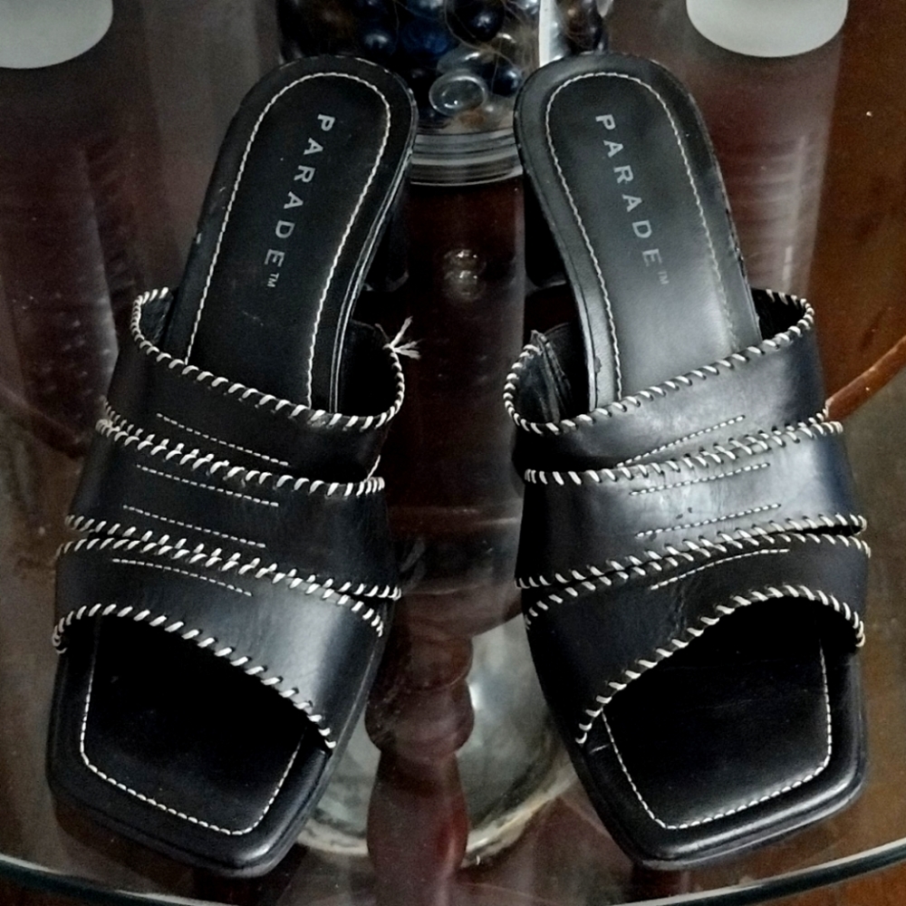Parade Leather Vintage Slip-on Wide Heel Sandal